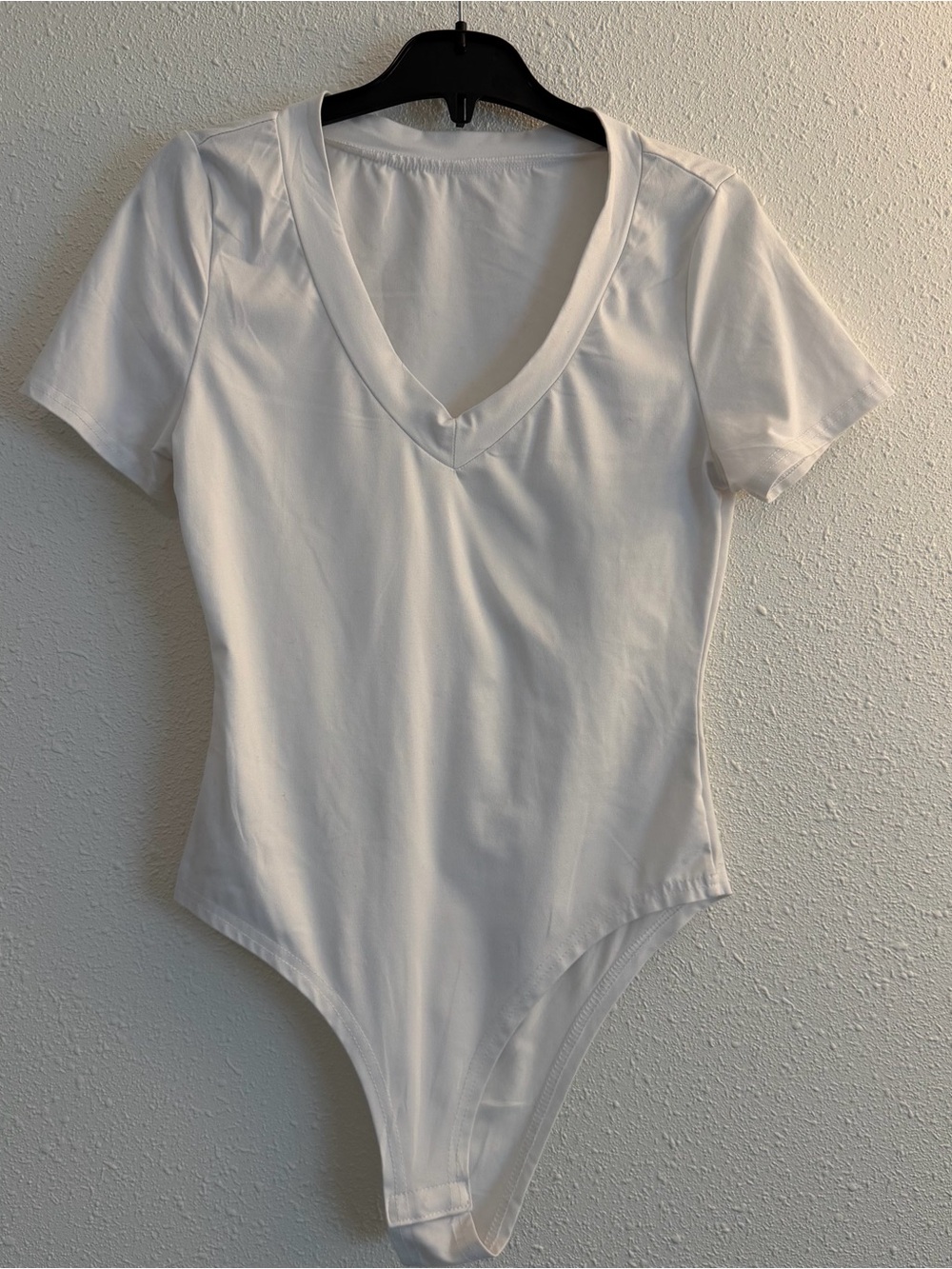 Women’s White V-Neck Short Sleeve Bodysuit